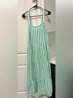 Sonoma Green White Striped Tiered Maxi Dress Sleeveless Summer Size L